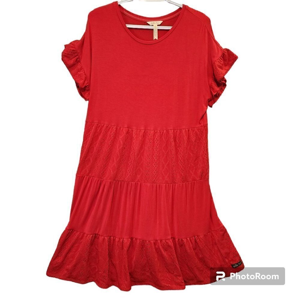 Matilda Jane Enchanted Garden Bellewood Knit and Eyelet Dress Sz M #33671D